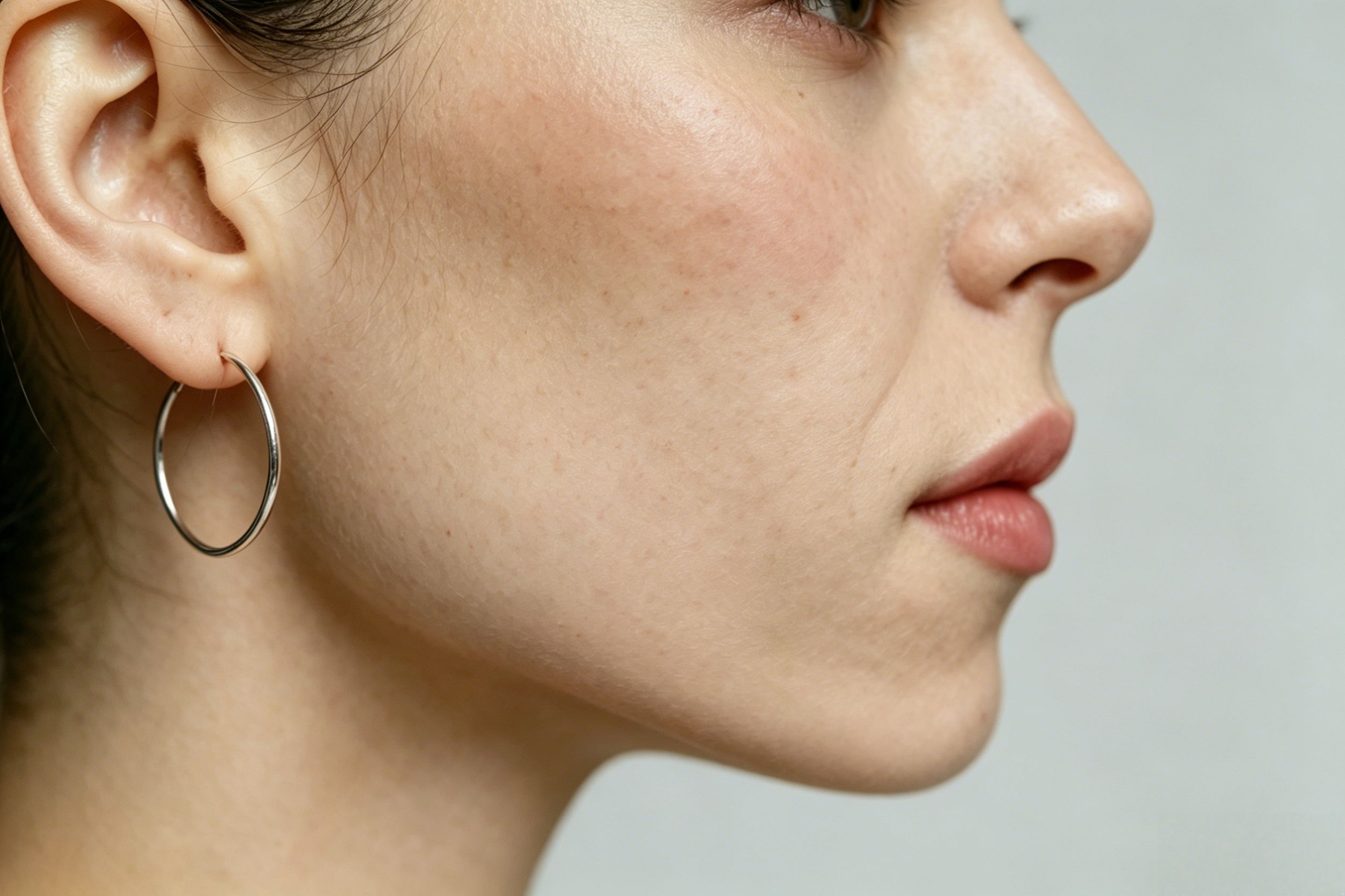 Irvine lip filler model — natural pout, left panel